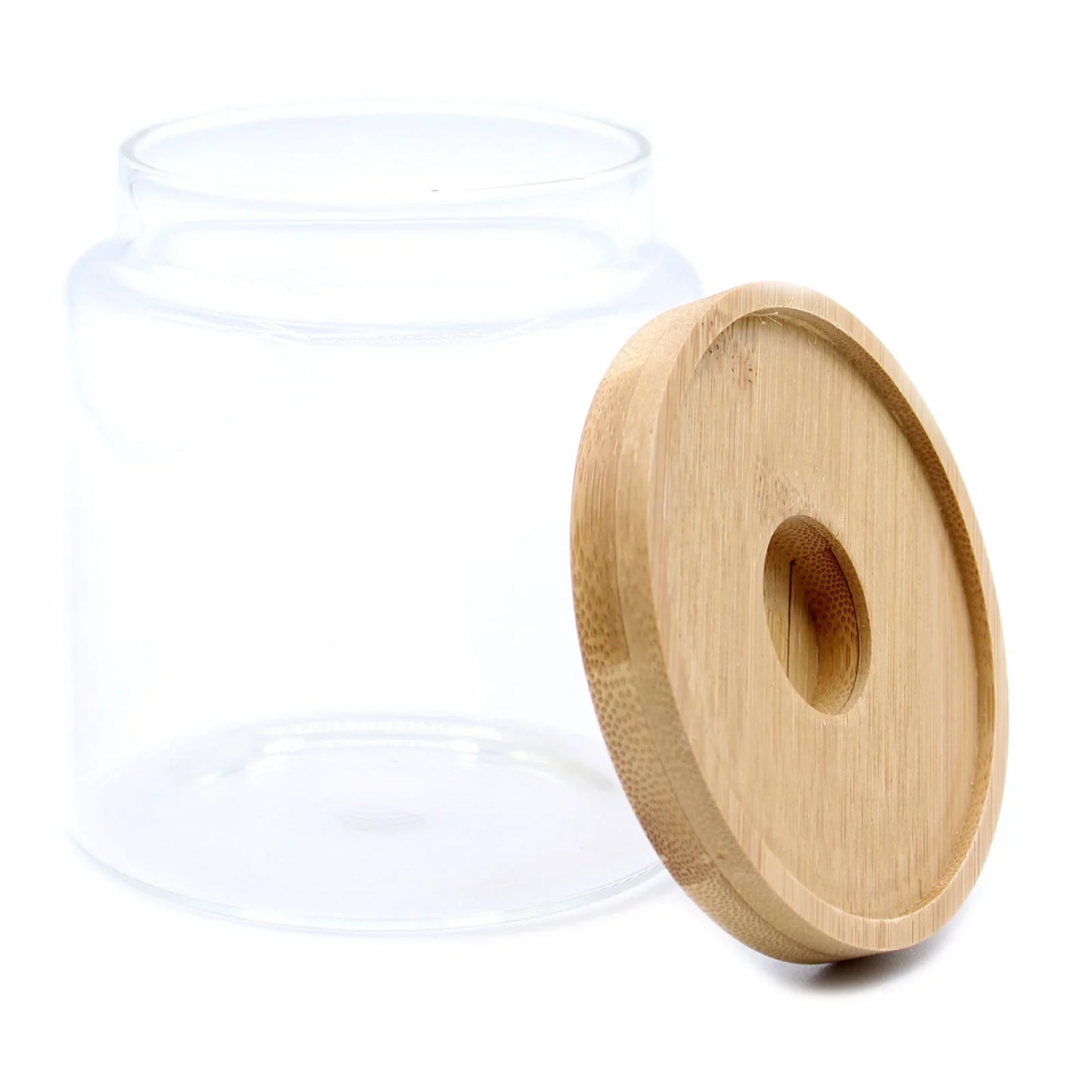 Bote de Cristal con Tapa de Bambú - 10cm - La Tienda del Té