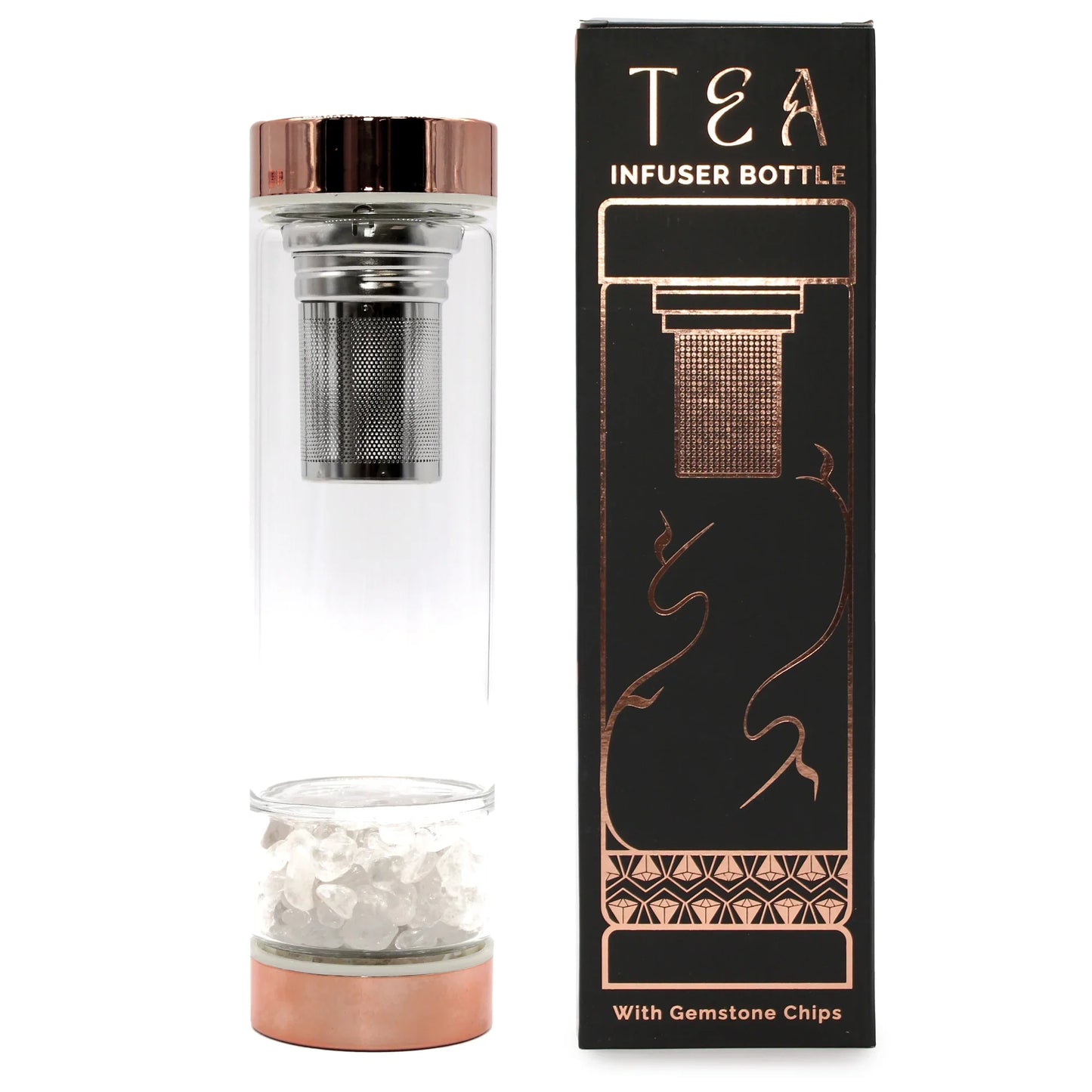 Botella de cristal para te - oro rosa - Cuarzo roca - La Tienda del Té