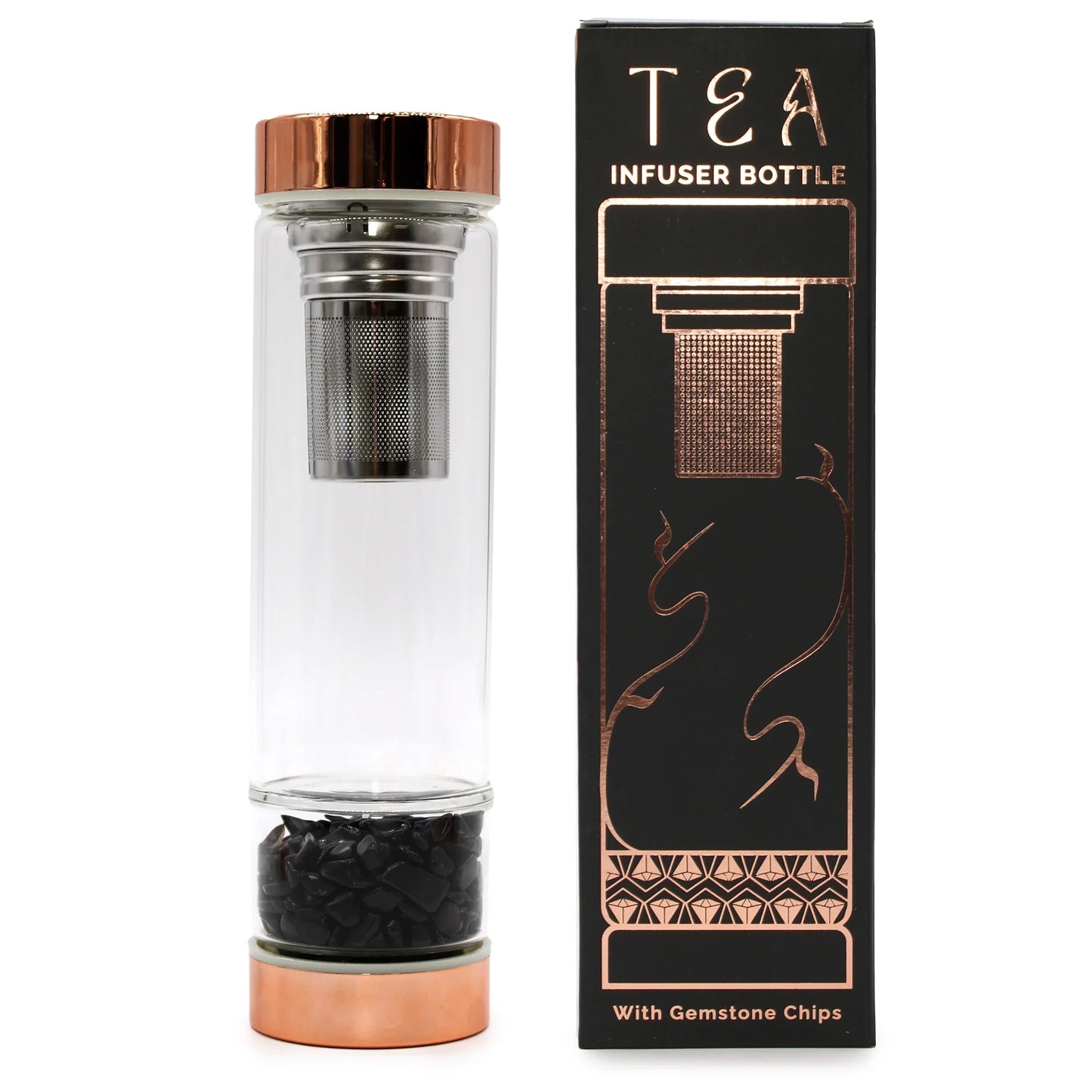 Botella de cristal para te - oro rosa - Onyx - La Tienda del Té