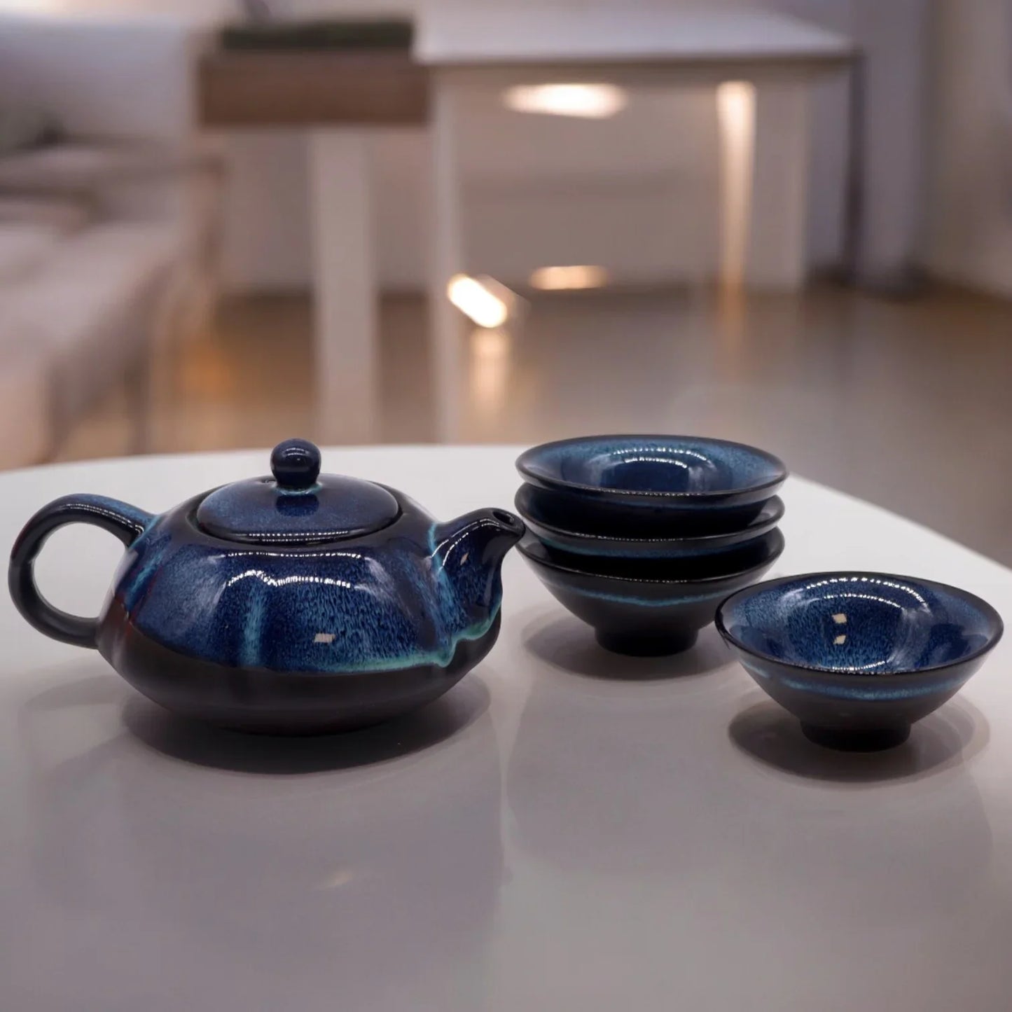 Set de Tetera - Tonos azules - Tetera & Cuatro Tazas - La Tienda del Té