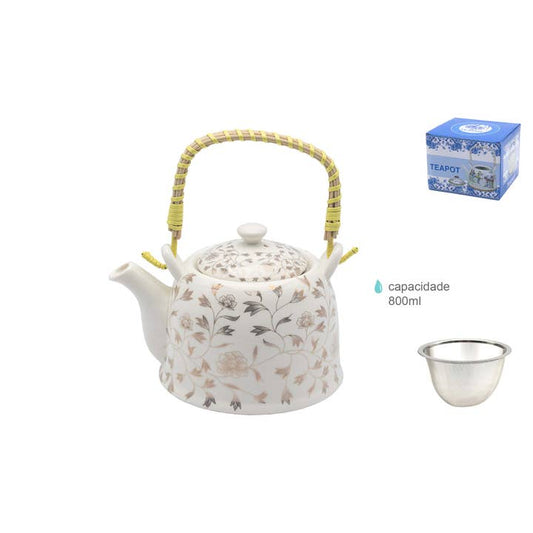 Tetera Cerámica Flores Doradas 800 ml - La Tienda del Té