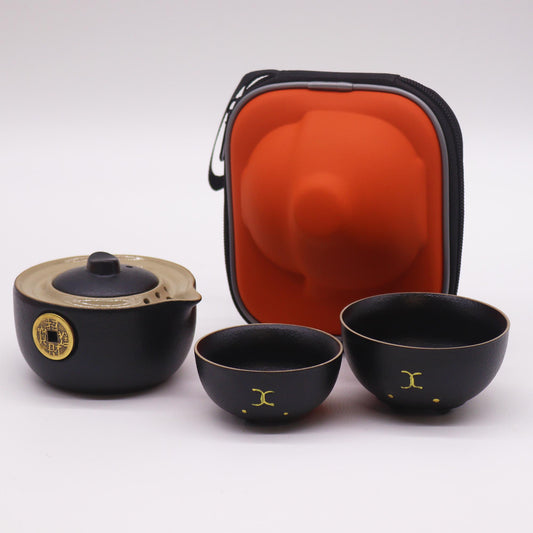 Set de tetera - Gato del Dinero - Dos tazas & Estuche de viaje