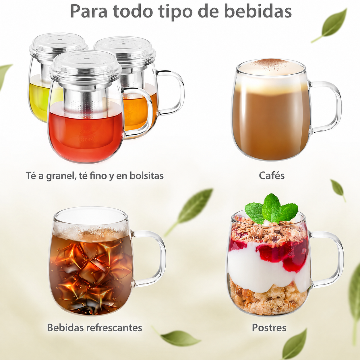 Taza de Té con Filtro y Tapa de Cristal 430 ml