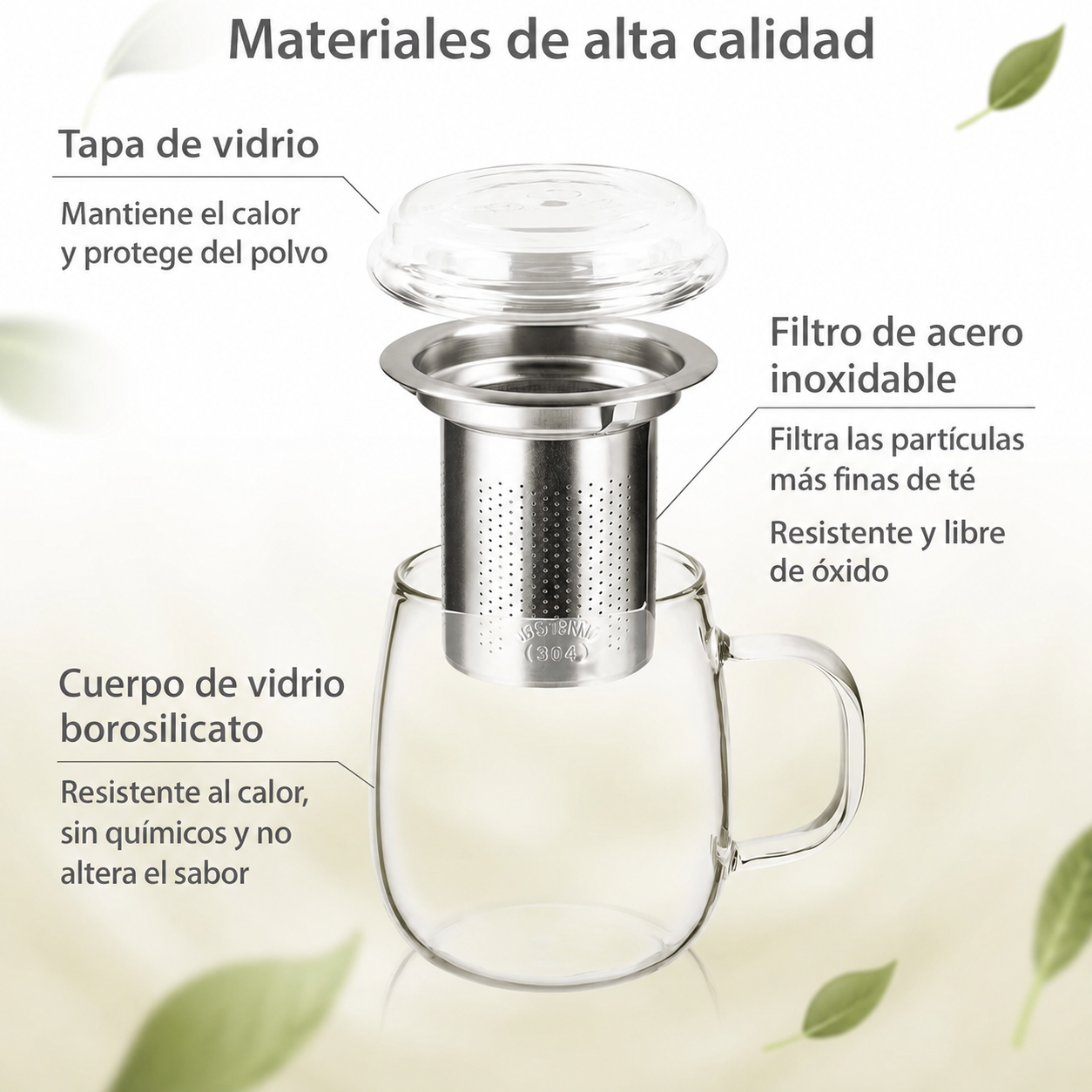 Taza de Té con Filtro y Tapa de Cristal 430 ml