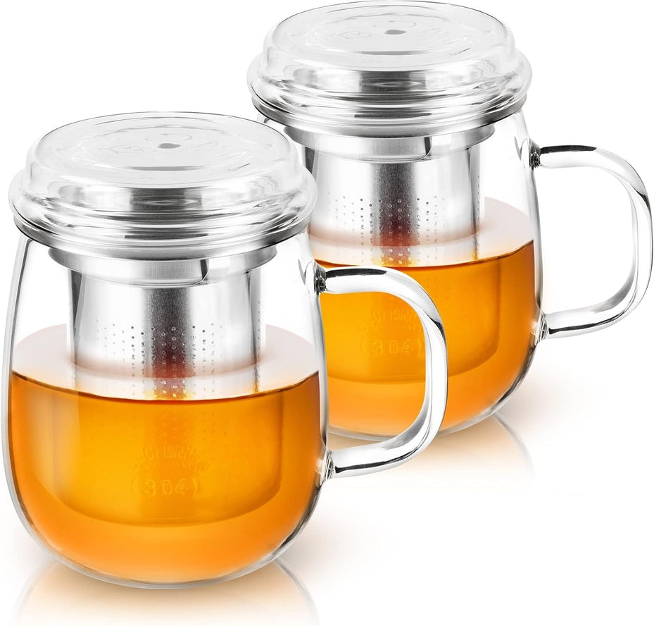 Taza de Té con Filtro y Tapa de Cristal 430 ml