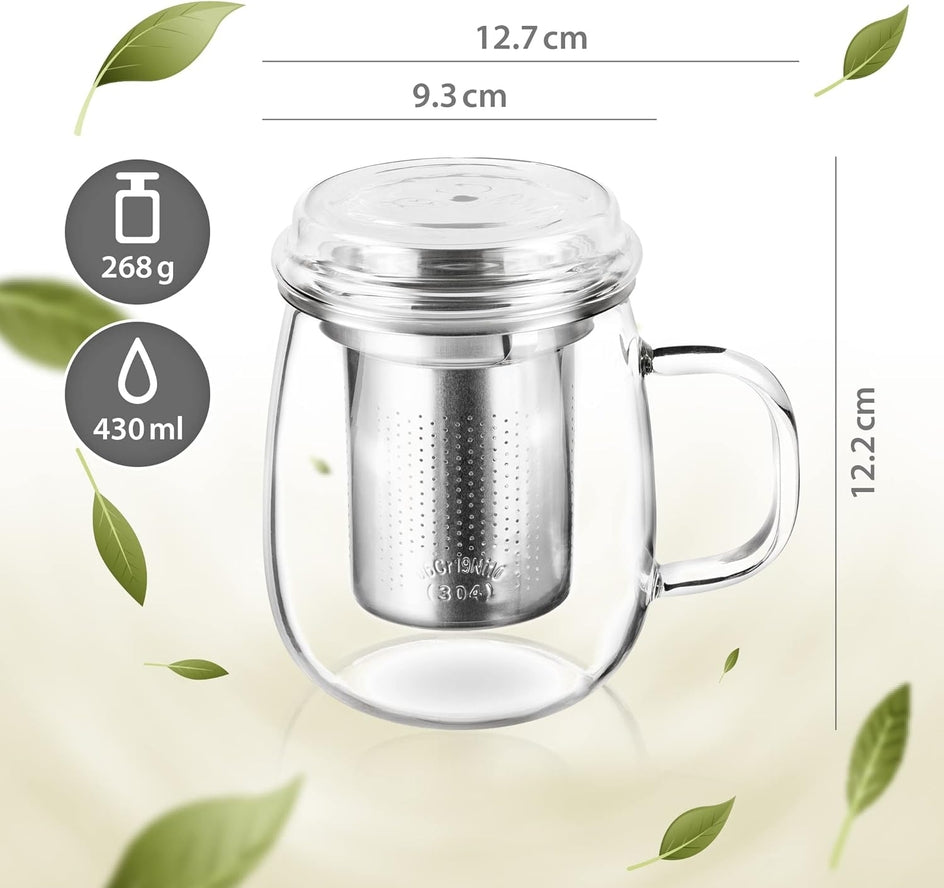 Taza de Té con Filtro y Tapa de Cristal 430 ml